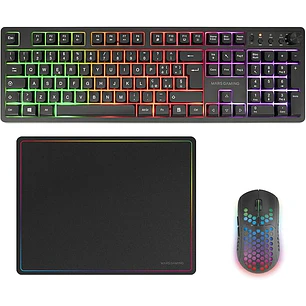 Mars Gaming MCPWX Combo Pack Gaming 3en1 - Teclado Hibrido H-Mech - Disposicion Italiana QWERTY IT - Raton 3200dpi - Switches HUANO - Color Negro