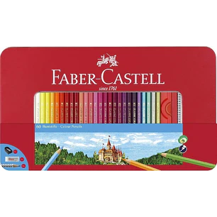 Faber-Castell Classic Colour Caja Metalica con 60 Lapices de Colores Hexagonales + 2 Lapices de Grafito, Goma de Borrar y Sacapuntas - Resistencia a l