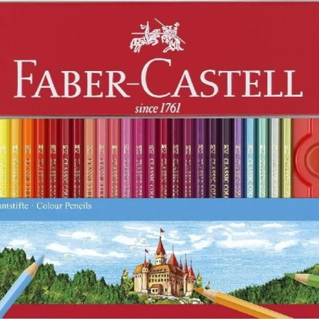 Faber-Castell Classic Colour Caja Metalica con 60 Lapices de Colores Hexagonales + 2 Lapices de Grafito, Goma de Borrar y Sacapuntas - Resistencia a l 1