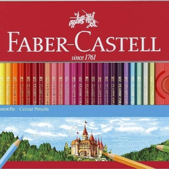 Faber-Castell Classic Colour Caja Metalica con 60 Lapices de Colores Hexagonales + 2 Lapices de Grafito, Goma de Borrar y Sacapuntas - Resistencia a l 1