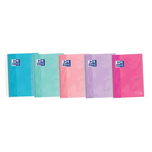 Oxford School Touch A5+ Europeanbook Libreta Espiral 120 Hojas Cuadricula 5x5 con Bandas de Color - Tapa Extradura con Tacto Suave - Colores Pastel Su