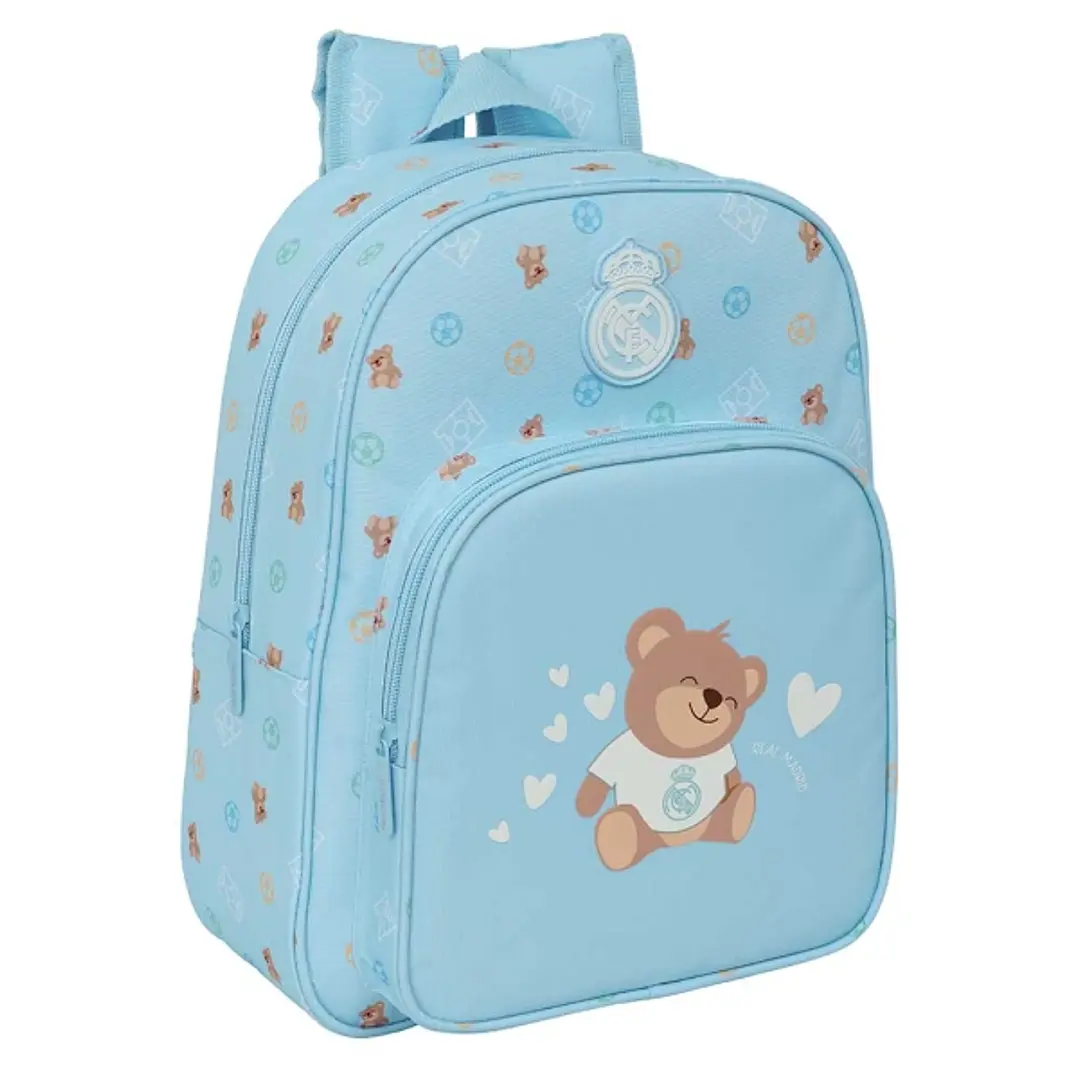 Safta Real Madrid Preescolar Mochila Infantil - Portabotellas - Bolsillo Frontal - Adaptable a Carro - Hombreras Acolchadas - 26x34x11cm - Color Azul 1