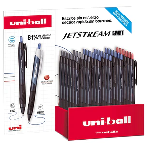 Uni-ball SXN-157E JetStream Sport Expositor de 36 Boligrafos Retractiles - Punta de Bola 0.7mm - Tinta Pigmentada Resistente al Agua y Luz - Secado In
