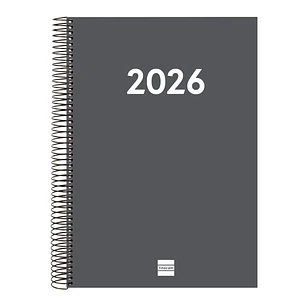 Finocam Espiral Recambio Anual 2026 para Agendas Duo en Catalan - Anual 2026 - Formato E40 - 230x29x297mm - 1 Dia por Pagina - Color Gris Oscuro