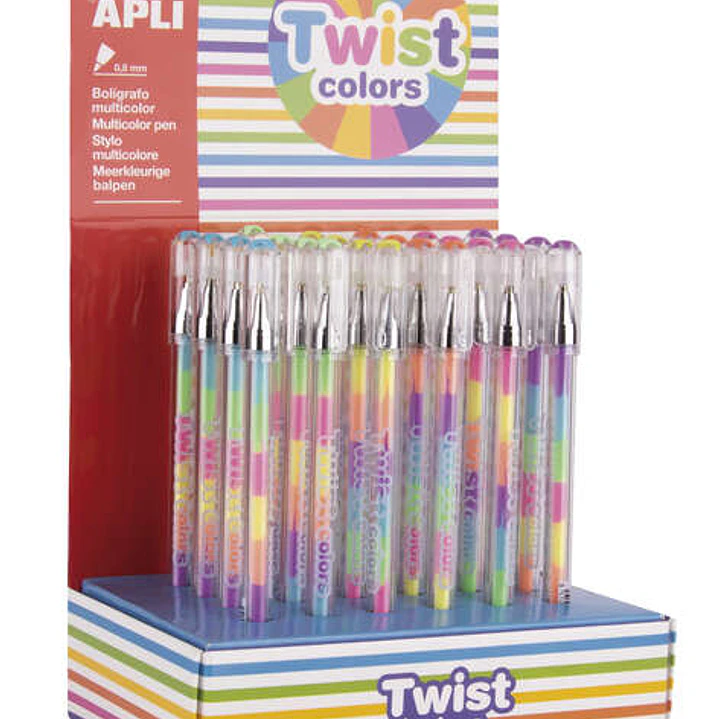 Apli Expositor Boligrafos Gel Pen Twist Colors - 0.8mm - Tinta Que Cambia de Color - Acabado Fluor - 24 Unidades - Secado Rapido y Larga Duracion 1
