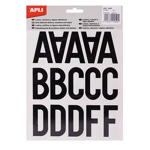 Apli Letras de Palo Mayusculas Adhesivas - Altura 50mm - Pack de 5 Hojas - Color Negro - Facil Identificacion y Señalizacion