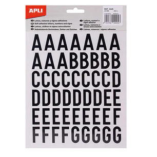 Apli Letras Adhesivas de Palo Mayusculas - Altura 25mm - Color Negro - Pack de 4 Hojas con 209 Letras