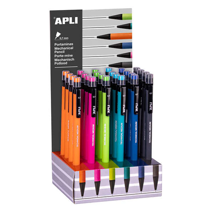 Apli Portaminas 0.7mm - Textura Soft - Capuchon con Tapon Transparente y Goma de Borrar del Mismo Color - Colores Fluor Surtidos 1