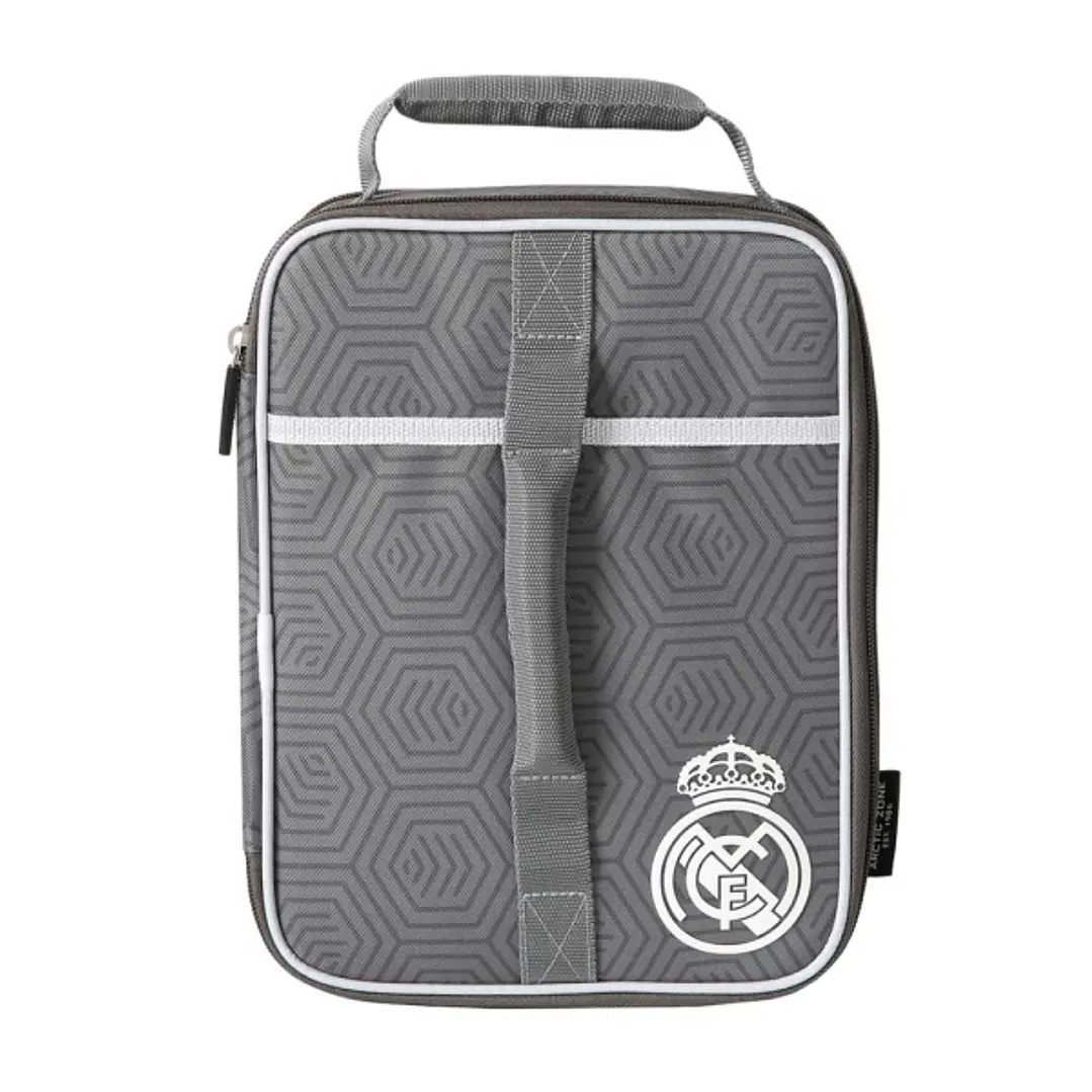 Safta Real Madrid Bolsa Isotermica Porta Alimentos - Expandible - Incluye Recipiente de 650ml - Cremallera - Asa de Mano - 20.7x26.7x10.8cm - Color Gr 1