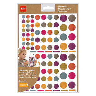 Apli Gomets Redondos Adhesivo Permanente - Ø 10mm, Ø 14mm y Ø 20mm - 624 Gomets por Bolsa - Desarrollo de Habilidades y Creatividad - Colores Colores