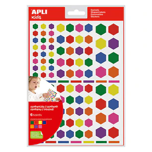 Apli Gomets Hexagonales Removibles - 3 Tamaños Surtidos - 624 Gomets por Bolsa - Desarrollo de Habilidades y Creatividad - Colores: Verde, Amarillo, L
