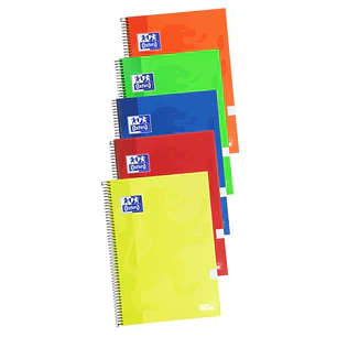Oxford School Classic Write&Erase Cuaderno Espiral Folio 80 Hojas Cuadricula 4x4mm con Margen - Tapa Extradura - Colores Surtidos