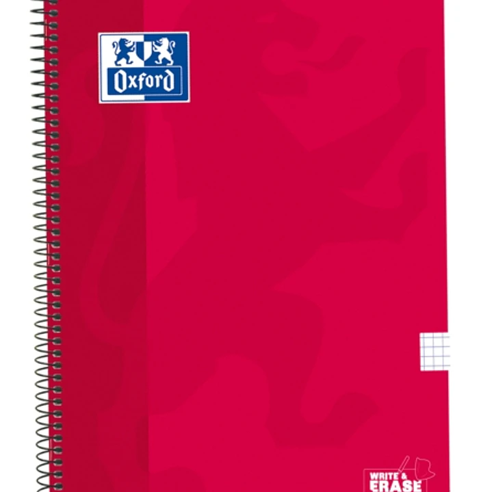 Oxford School Classic Cuaderno Espiral Tapa Extradura Write&Erase - Folio 4x4 con Margen - 80 Hojas - Color Rojo 1