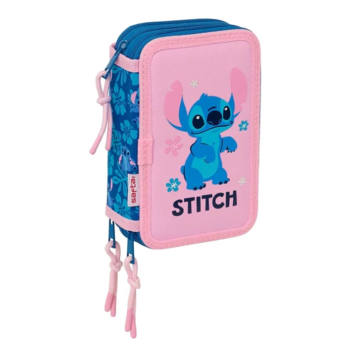 Safta Stitch Lio Plumier de 3 Pisos - 37 Piezas - Goma - Lapiz - 2 Boligrafos - Sacapuntas - 2 Reglas - 16 Colores - 14 Rotuladores - 12.5x19.5x5.5cm  1