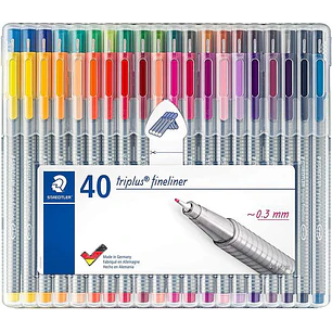 Staedtler Triplus Fineliner 334 Pack de 40 Rotuladores de Punta Fina - Trazo 0.3 mm Aprox - Tinta Base de Agua - Colores Surtidos