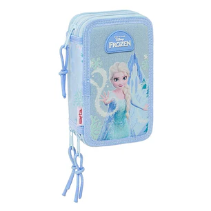 Safta Frozen Plumier de 3 Pisos - 37 Piezas - Goma - Lapiz - 2 Boligrafos - Sacapuntas - 2 Reglas - 16 Colores - 14 Rotuladores - 12.5x19.5x5.5cm - Co