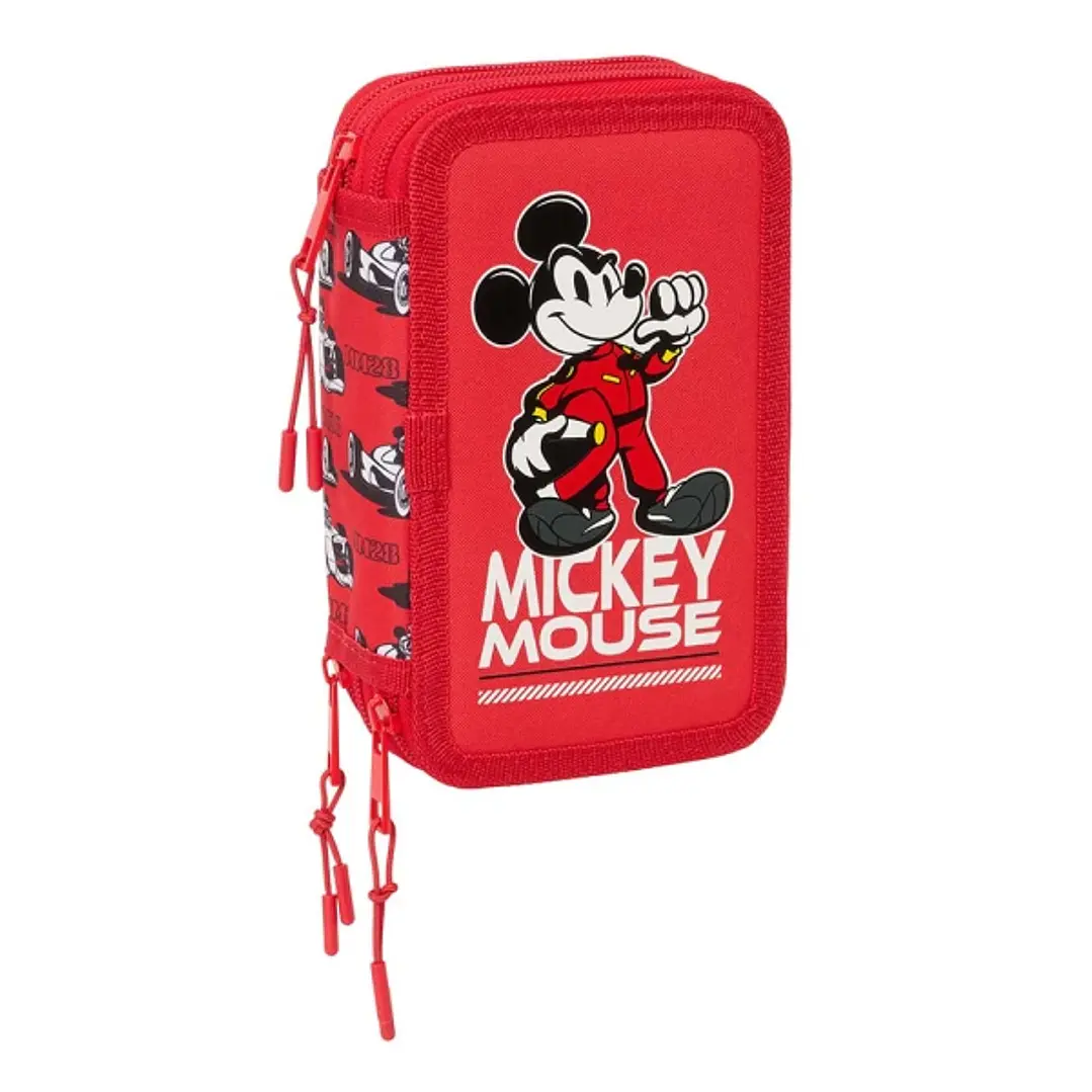 Safta Mickey and Friends Racing Plumier de 3 Pisos - 37 Piezas - Goma - Lapiz - 2 Boligrafos - Sacapuntas - 2 Reglas - 16 Colores - 14 Rotuladores - 1 1