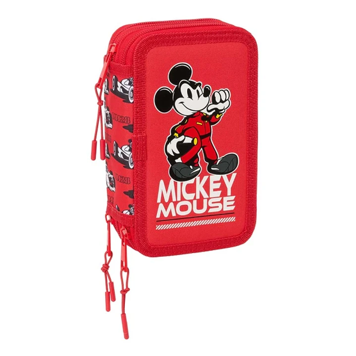 Safta Mickey and Friends Racing Plumier de 3 Pisos - 37 Piezas - Goma - Lapiz - 2 Boligrafos - Sacapuntas - 2 Reglas - 16 Colores - 14 Rotuladores - 1 1