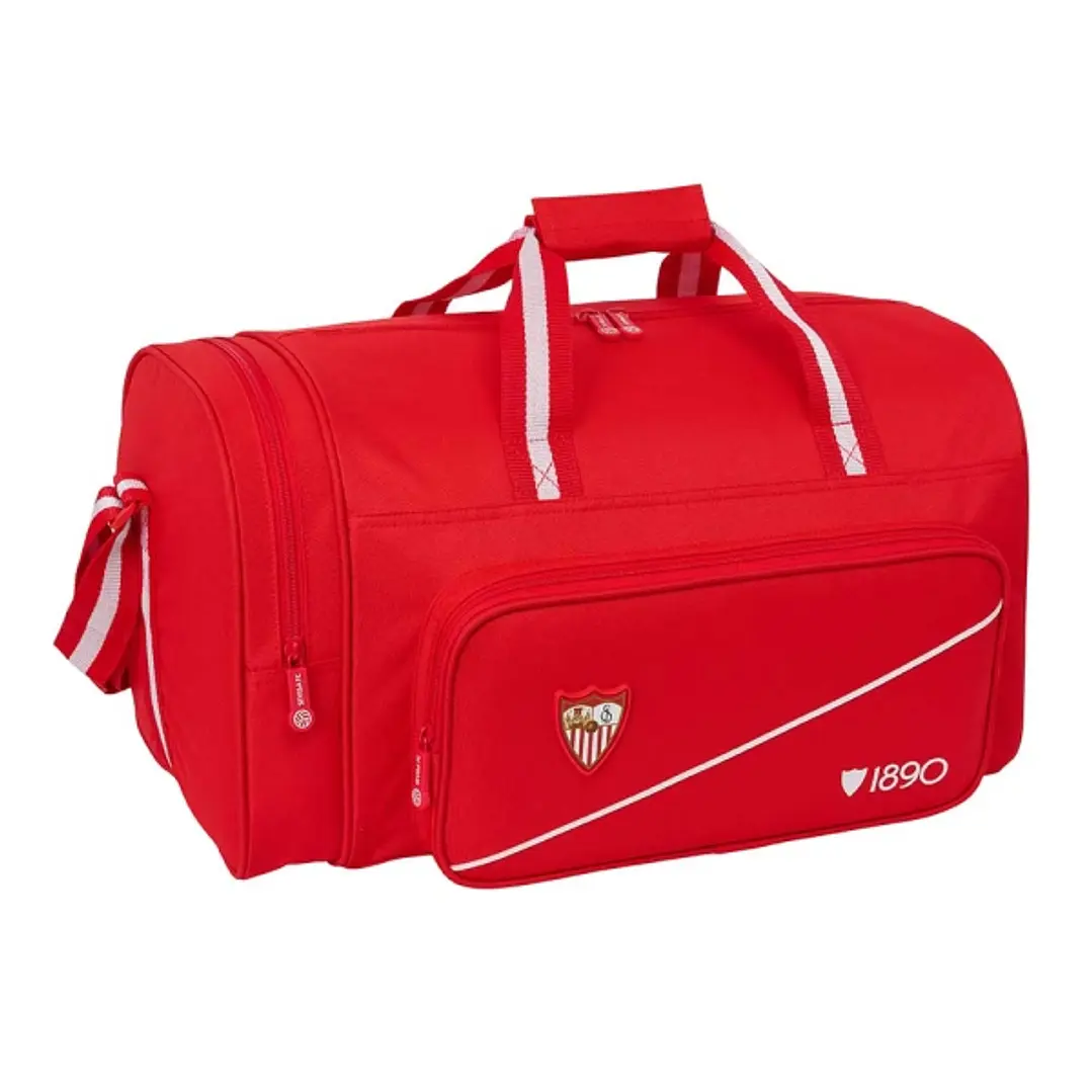 Safta Sevilla FC Bolsa de Deporte - Bandolera Ajustable - Bolsillo Frontal - Cremallera con Doble Tirador - Tacos en la Base - 47x26x27cm - Color Rojo 1