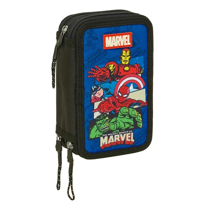Safta Avengers Plumier de 3 Pisos - 37 Piezas - 1.3L - Goma - Lapiz - Boligrafos - Sacapuntas - Reglas - 16 Colores - 14 Rotuladores - 125x55x195mm -  1