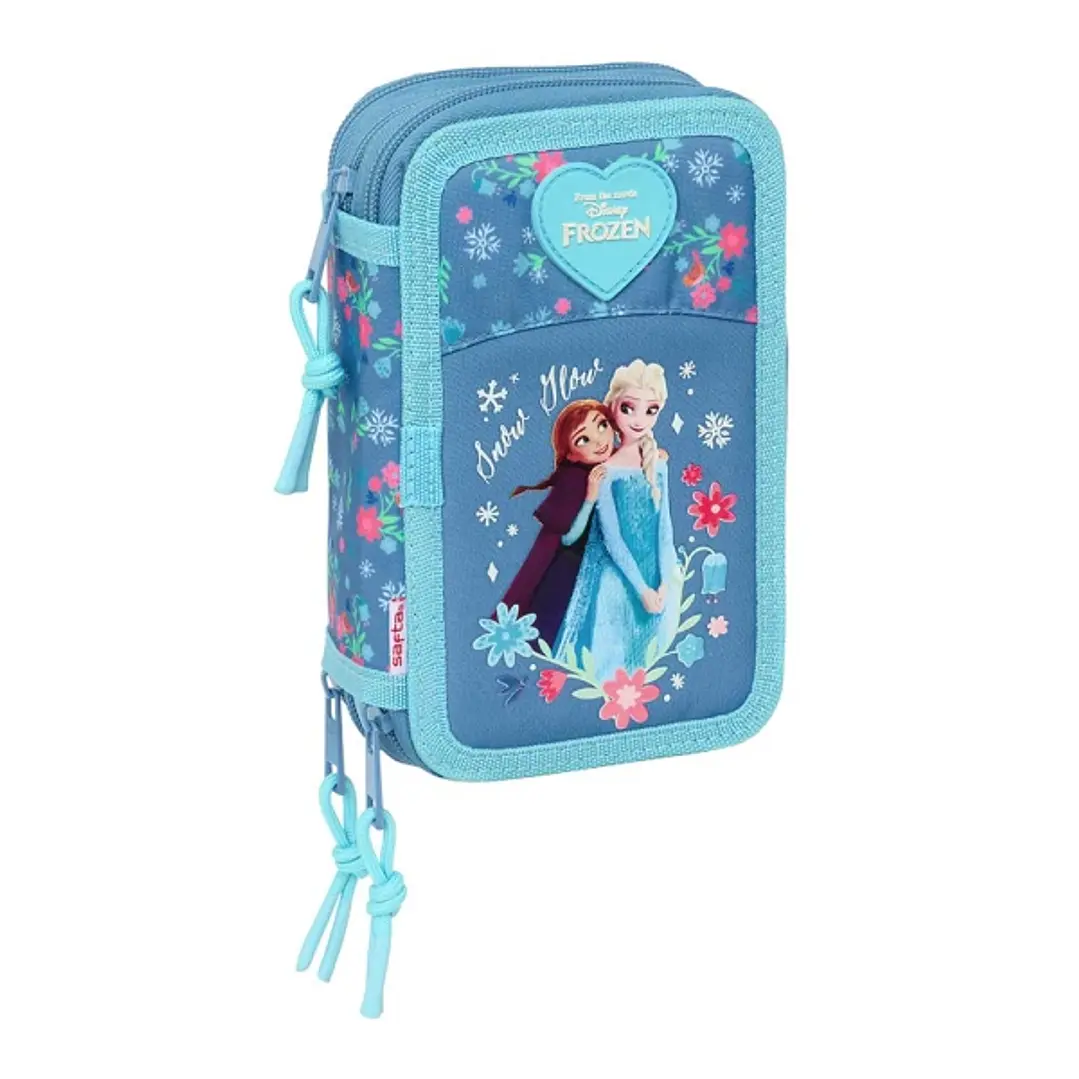Safta Frozen Plumier de 3 Pisos - 37 Piezas - 1.3L - Goma - Lapiz - Boligrafos - Sacapuntas - Reglas - 16 Colores - 14 Rotuladores - 125x55x195mm - Co 1