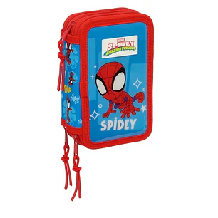 Safta Spidey Plumier de 3 Pisos - 37 Piezas - 1.3L - Goma - Lapiz - Boligrafos - Sacapuntas - Reglas - 16 Colores - 14 Rotuladores - 125x55x195mm - Co