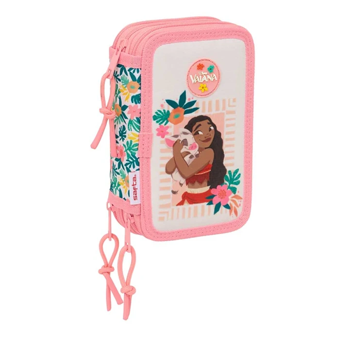 Safta Vaiana Plumier de 3 Pisos - 37 Piezas - 1.3L - Goma - Lapiz - Boligrafos - Sacapuntas - Reglas - 16 Colores - 14 Rotuladores - 125x55x195mm - Co 1