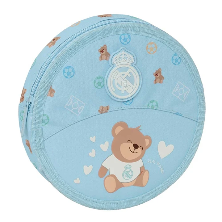 Safta Real Madrid Preescolar Plumier Redondo - 18 Piezas - Cremallera - Goma - Lapiz - 6 Colores - 8 Rotuladores - 2 Sacapuntas - 21x3.5cm - Color Azu 1