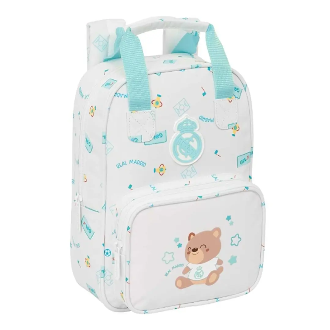 Safta Real Madrid Preescolar Mochila Infantil - Tarjeta de Identificacion Personal - Bolsillo Frontal - Hombreras Acolchadas - 20x28x8cm - Color Blanc 1