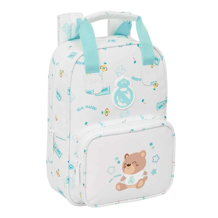 Safta Real Madrid Preescolar Mochila Infantil - Tarjeta de Identificacion Personal - Bolsillo Frontal - Hombreras Acolchadas - 20x28x8cm - Color Blanc 1