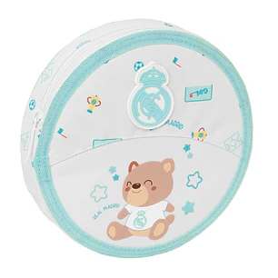Safta Real Madrid Preescolar Plumier Redondo - 18 Piezas - Cremallera - Goma - Lapiz - 6 Colores - 8 Rotuladores - 2 Sacapuntas - 21x3.5cm - Color Bla