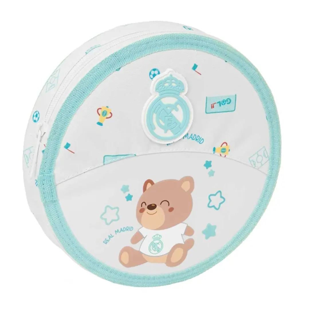Safta Real Madrid Preescolar Plumier Redondo - 18 Piezas - Cremallera - Goma - Lapiz - 6 Colores - 8 Rotuladores - 2 Sacapuntas - 21x3.5cm - Color Bla 1