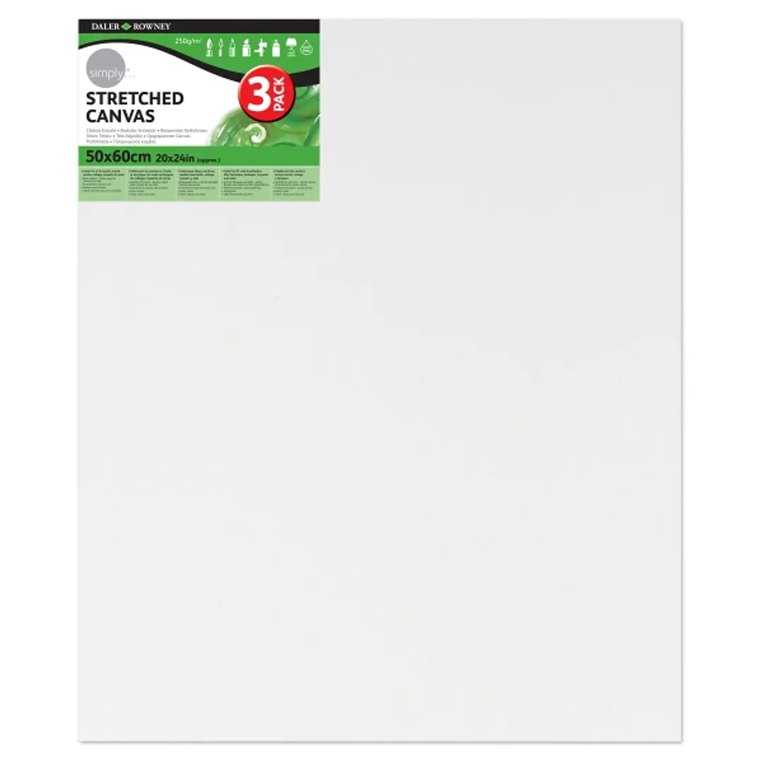 Daler Rowney Simply Pack de 3 Bastidores Entelados- 50x60cm - Imprimacion Triple - Grano Medio - 100% Algodon sin Acido - 250g - Color Blanco 1
