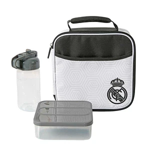 Safta Real Madrid Bolsa Isotermica Porta Alimentos - Cremallera - Incluye Recipiente de 650ml - Botella de 335ml - Bolsillo Interior - Asa de Mano - 2