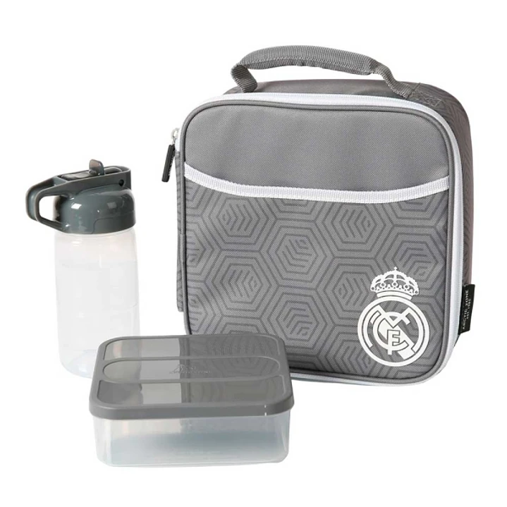 Safta Real Madrid Bolsa Isotermica Porta Alimentos - Cremallera - Incluye Recipiente de 650ml - Botella de 335ml - Bolsillo Interior - Asa de Mano - 2 1