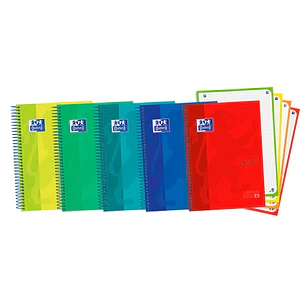 Oxford School Touch A5+ Europeanbook Libreta Espiral 120 Hojas Cuadricula 5x5 con Bandas de Color - Tapa Extradura con Tacto Suave - Colores Surtidos