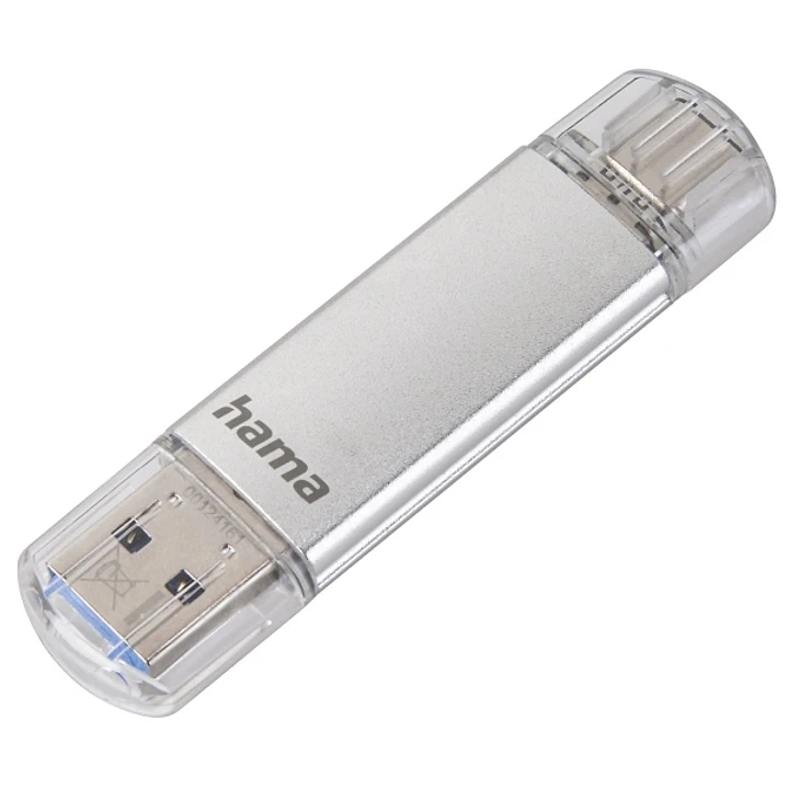 Hama Laeta Memoria Pendrive USB 3.0 con Tapa - 256GB de Capacidad - 70Mb/s de Transferencia - Funcion OTG - USB-C - USB-A - Cuerpo Metalico - Color Pl 1