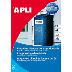Apli Pack de 960 Etiquetas Blancas Resistentes Intemperie - Tamaño 45.7x21.2mm - 20 Hojas x 48 Etiquetas