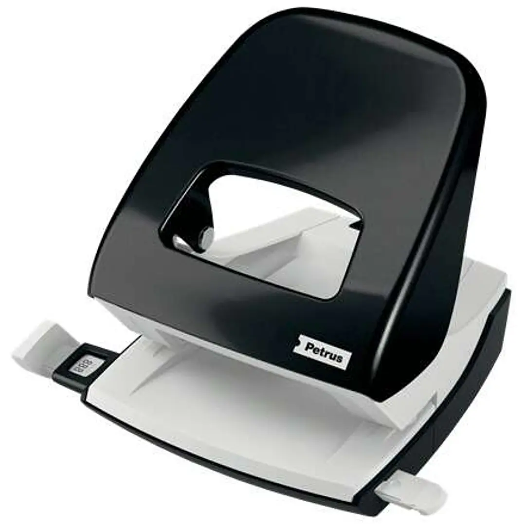 Petrus 62 WOW Taladro Perforador 2 Orificios - Hasta 30 Hojas - Facil Vaciado - Formato A4, A5, A6, Folio, US-Quart, 8 x 8 x 8 cm - Punzones 5.5mm - C 1