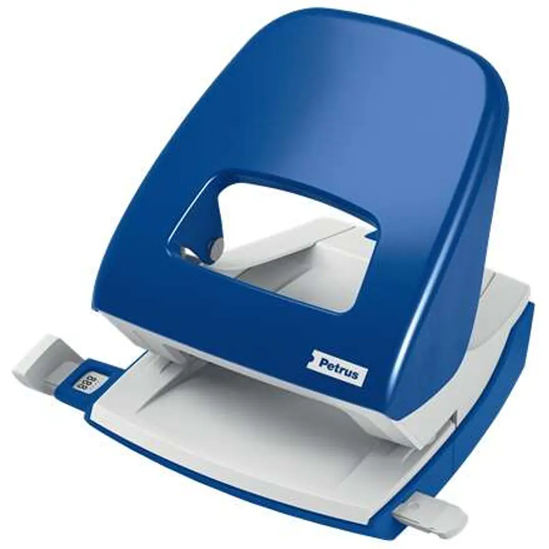 Petrus 62 Taladro Metalico - Hasta 30 Hojas - Marcas de Formato - Facil Vaciado - Punzones 5.5mm - Color Azul 1