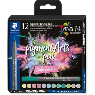 Staedtler 371 Pack de 12 Rotuladores Punta de Pincel Suave - Colores Vivos y Brillantes - No Amarillea con el Paso del Tiempo - Nueva Tinta Multi Ink 