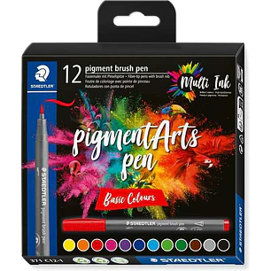 Staedtler 371 Pack de 12 Rotuladores Punta de Pincel Suave - Colores Vivos y Brillantes - No Amarillea con el Paso del Tiempo - Nueva Tinta Multi Ink 