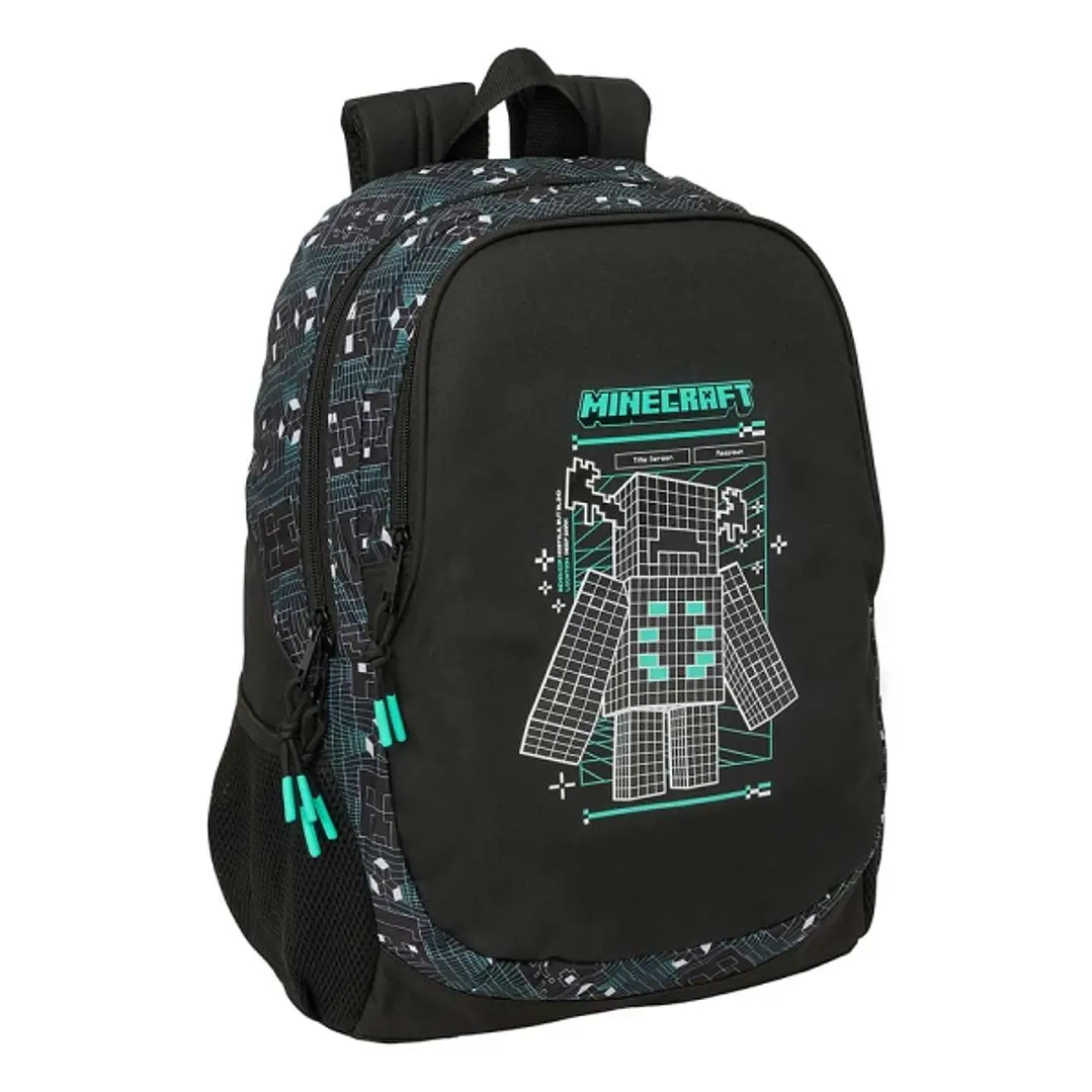 Safta Minecraft Screen Mochila - 23L - Adaptable a Carro - Espalda Acolchada - Portabotellas - Cremallera con Doble Tirador - Asa de Mano - Hombreras  1