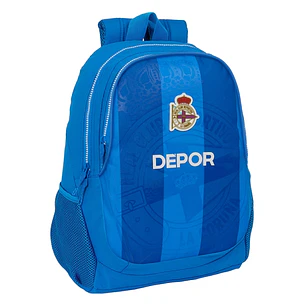 Safta Real Deportivo de la Coruña Mochila Adaptable a Carro - Portabotellas - 2 Compartimentos - Tirador Doble - Hombreras Ergonomicas - Asa Superior 