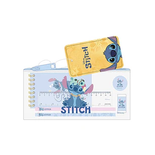 Safta Stitch Portatodo - Cremallera - PVC - Regla de 15cm - 2 Lapices - Sacapuntas - Goma - Bloc de Notas de 70 Hojas - 22.5x10.5x1cm - Color Azul y T