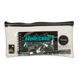 Safta Minecraft Screen Portatodo - Cremallera - PVC - Regla de 15cm - 2 Lapices - Sacapuntas - Goma - Bloc de Notas de 70 Hojas - 22.5x10.5x1cm - Colo