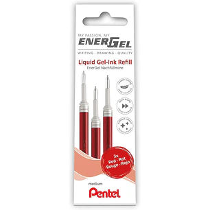 Pentel EnerGel X Pack de 3 Recambios para BL57, BL77, BL107, BL117, BL407, BL2007, BL2507 - Color Rojo