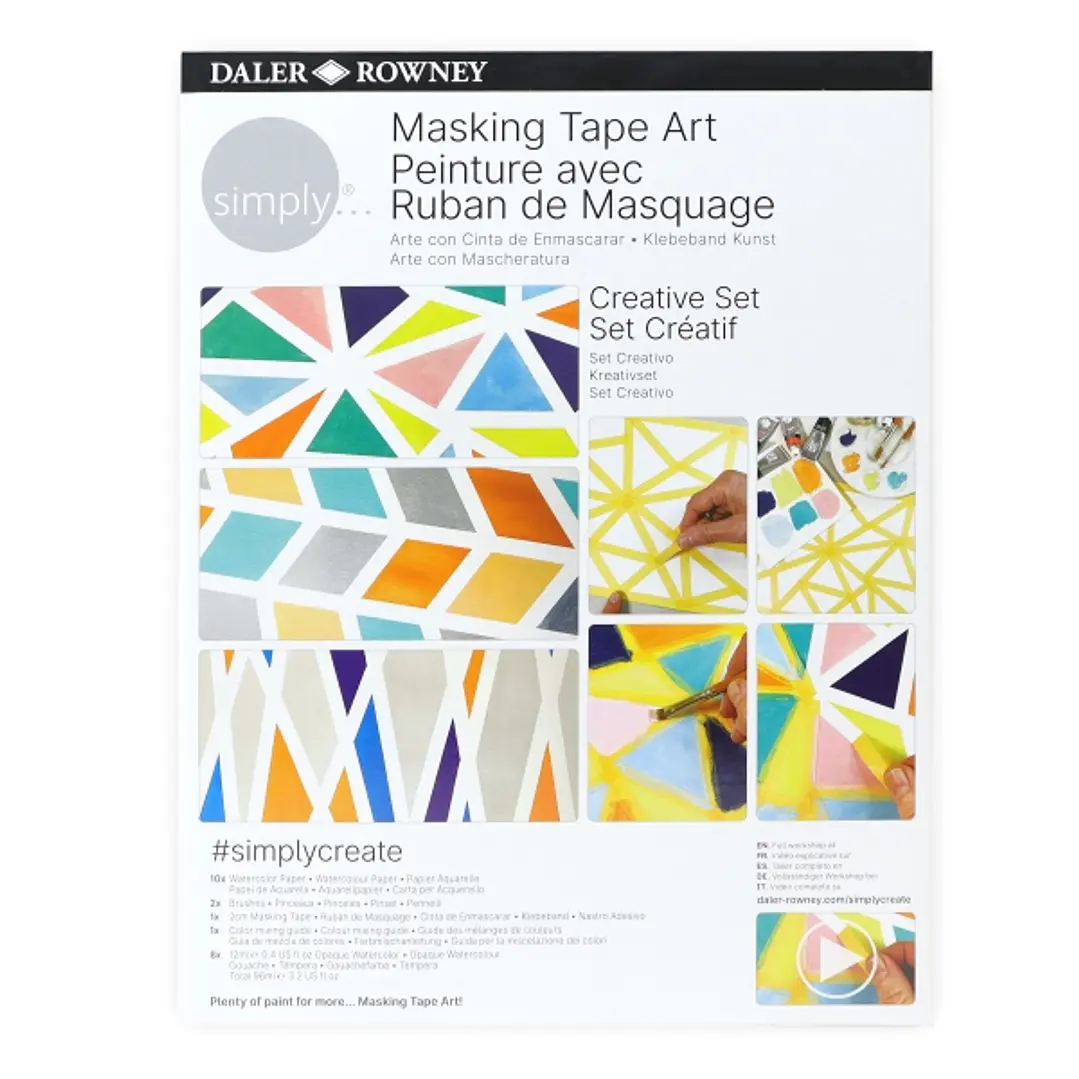 Daler Rowney Simply Creative Pack de Acuarelas Opacas - Tematica de Arte con Cinta de Enmascarar - Caja de Carton - Colores Surtidos 1