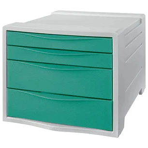 Esselte Colour'Breeze Buc de 4 Cajones - 2 Medidas de Cajon - Deslizamiento Suave - Base con Goma Antideslizante - Color Gris/Verde