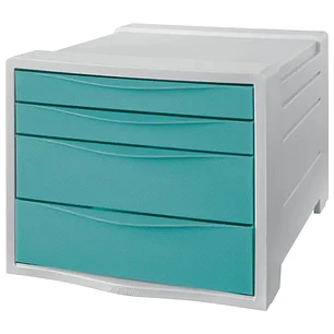 Esselte Colour'Breeze Buc de 4 Cajones - 2 Medidas de Cajon - Deslizamiento Suave - Base con Goma Antideslizante - Color Gris/Azul